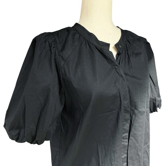 EVEREVE Felix Puff-Sleeve Poplin Button-Up Blouse in Black Size M Office Work - Picture 3 of 8